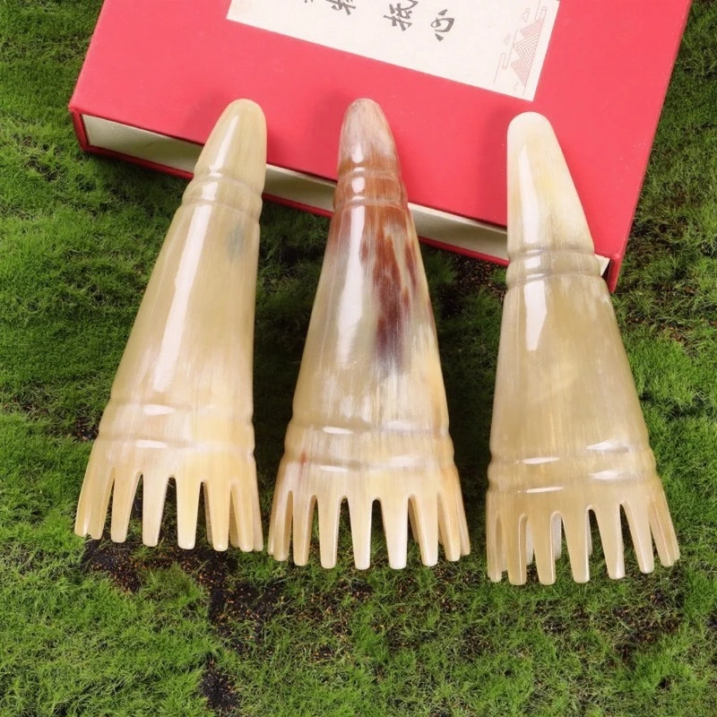 

Массажер для кожи головы, расческа с рогом буйвола, двухсторонний распутыватель мелких зубов для укладки роста волос, точечный массаж головы для женщин и мужчин