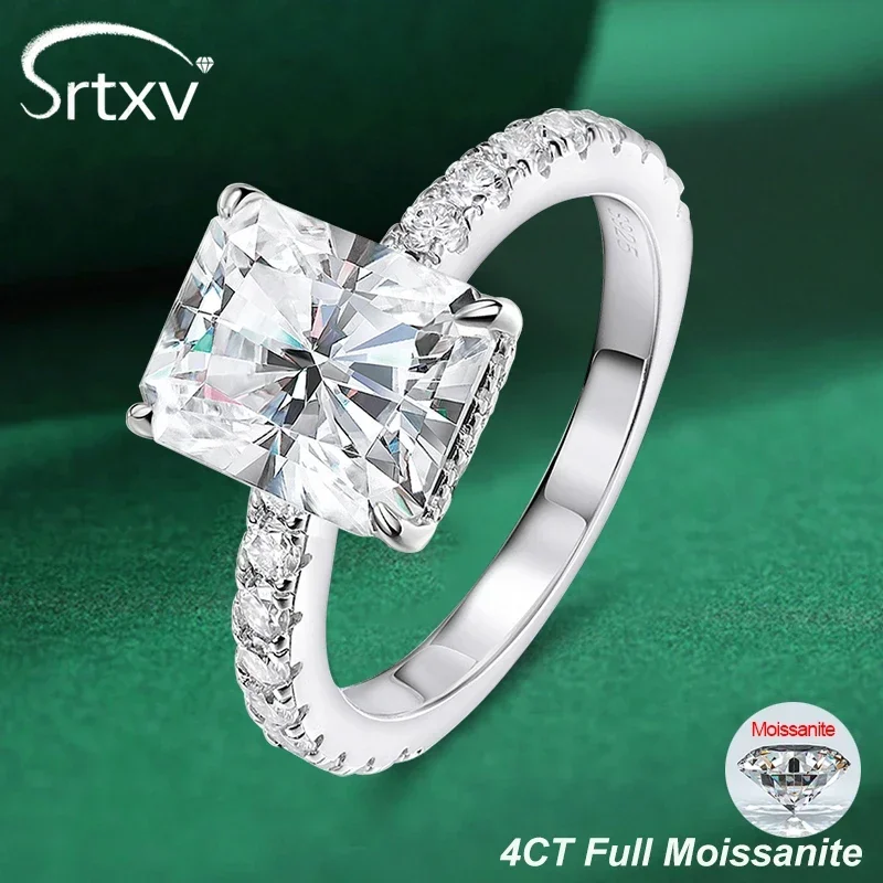 

4CT Full Moissanite Rings Emerald/Radiant Cut D Color VVS Diamond S925 Sterling Silver Women Wedding Band Gift Jewelry Certified