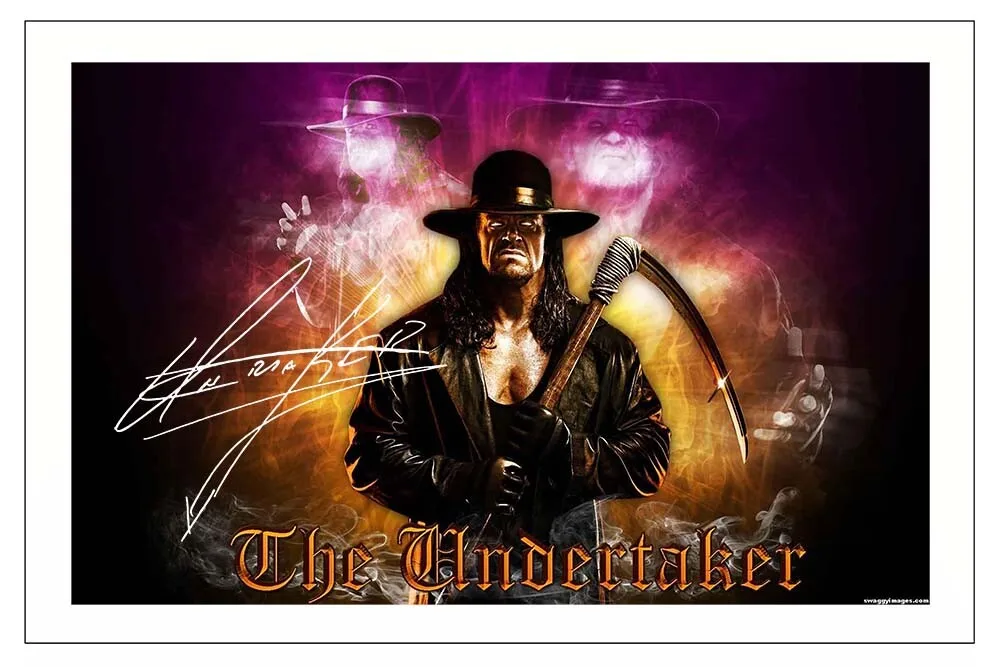 De door de Undertaker ondertekende fotoprint, gesigneerde worstelmemorabilia, posterprint, wanddecoratie, Romeinse decoratie