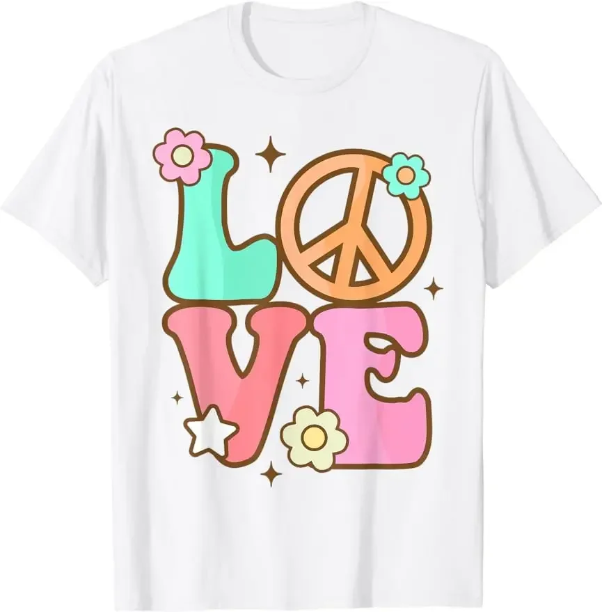 Vintage Style PEACE & LOVE Tshirt Long Sleeve Tie Dye Hippie Costume Shirt Unisex Style Shirts for Women Men Casual T-shirts