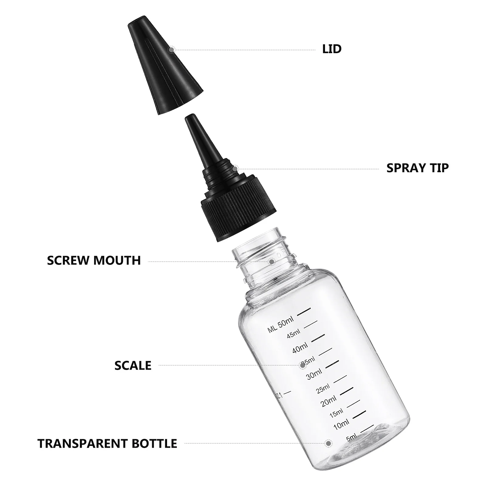 10 قطعة 50 مللي زجاجات بلاستيكية شفافة قابلة لإعادة الملء أداة توزيع طلاء تلوين الشعر لمستحضرات التجميل
