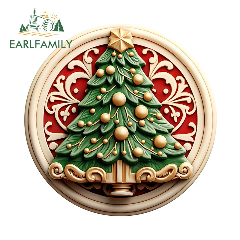 EARLFAMILY 13cm × 12.7cm Christmas Tree Imitation Relief Design Car Stickers Lifelike Graphics Decals Vinyl Car Windshield Decor