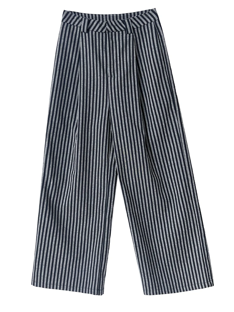 [EAM] High Waist Black Striped Brief Long Wide Leg Casual Pants New Trousers Women Fashion Tide Spring Autumn 2024 1DH7707