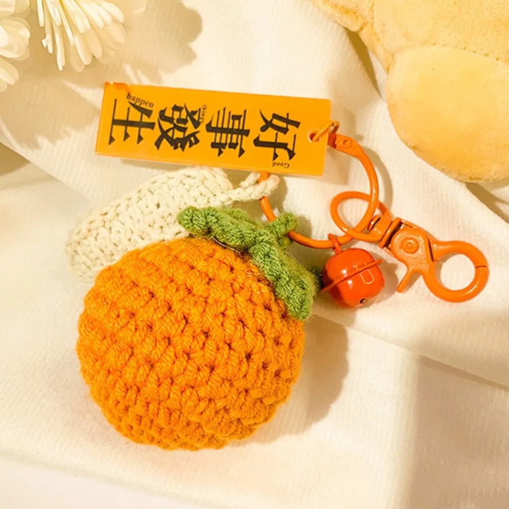 Cartoon Crochet Keychain Pendant Creative No Worries Knitting Fruit Keyrings Couple Christmas Gift Bag Charms