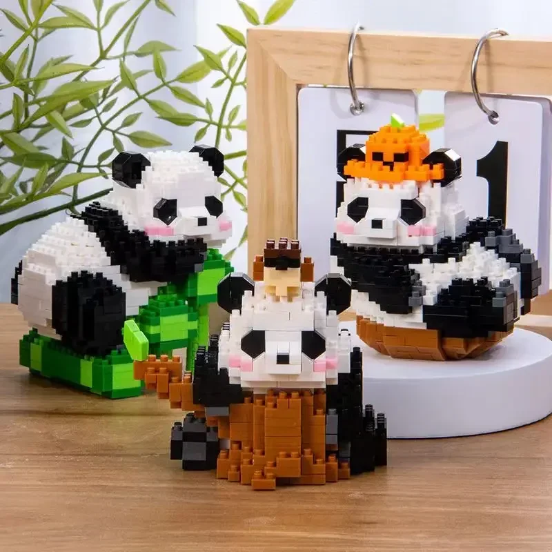 Creative Mini Cute Panda Micro Building Blocks 3D Diamond Model Animals Bricks DIY City Construction Toys for Children Kids Gift