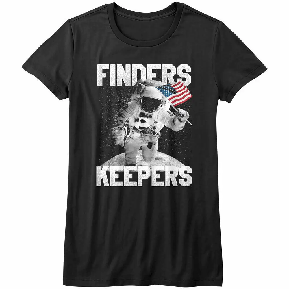 American Society Finders Keepers Astronaut Women's T Shirt USA Flag July 4th Top