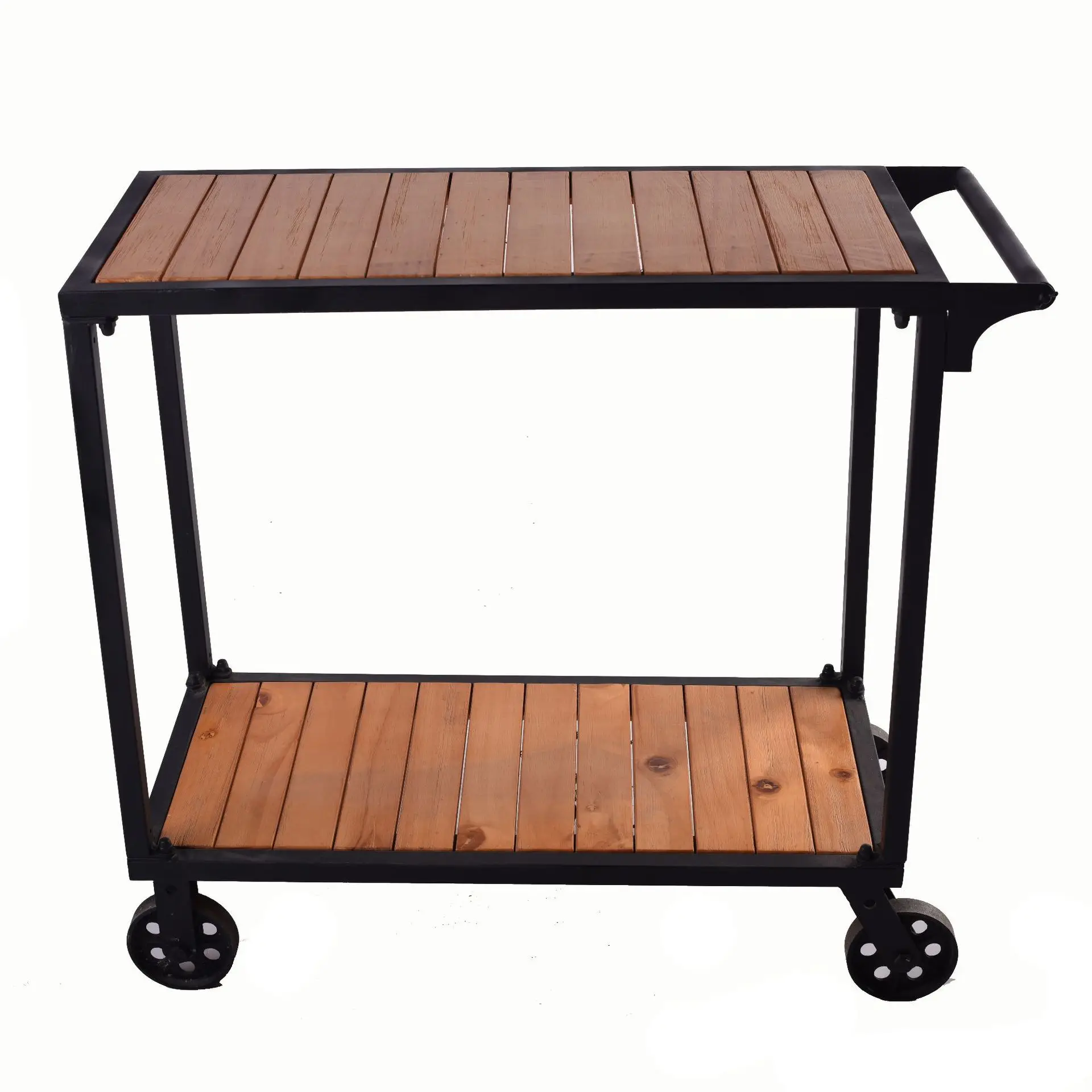 

Factory direct sales industrial style restaurant hotel wrought iron rack hand push mobile dining cart, dining side storage rack