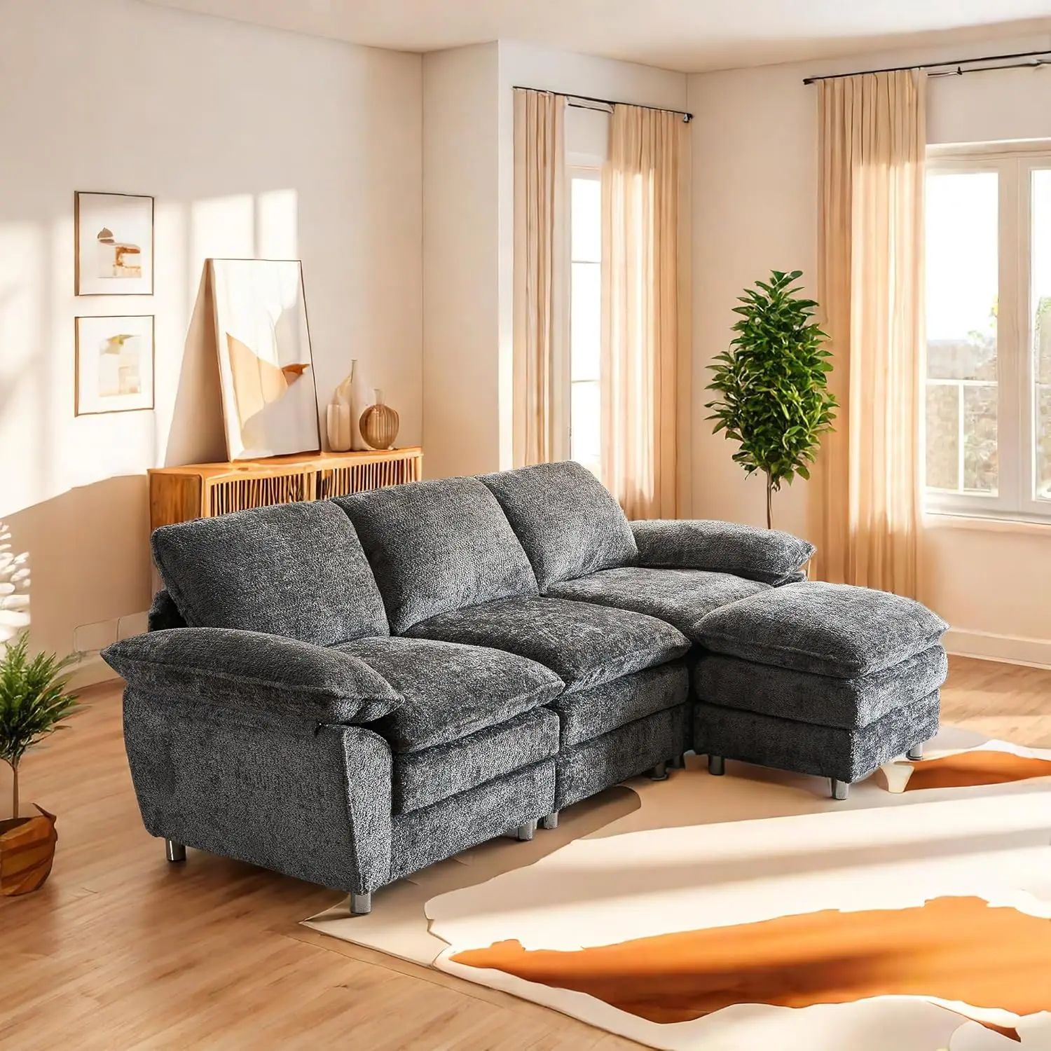 101.6"" Small Modular Sectional Sofa,Living Room Comfort Cloud Couch Sectional, Modern Dark 3-Seater Cloud Sofa，Modular Sofa