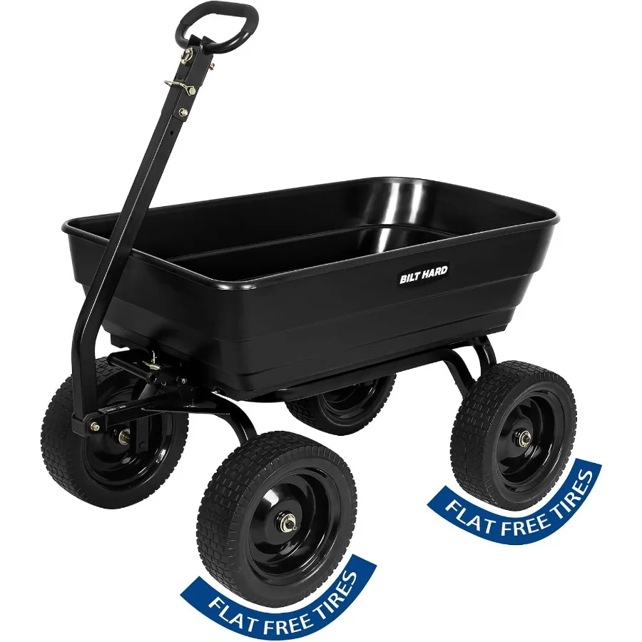 7 Cu Feet Poly Garden Dump Cart 1200 lbs with No Flat Tires, Quick Release, 2-in-1 Convertible Handle, Dump Wagon Heavy Duty fo
