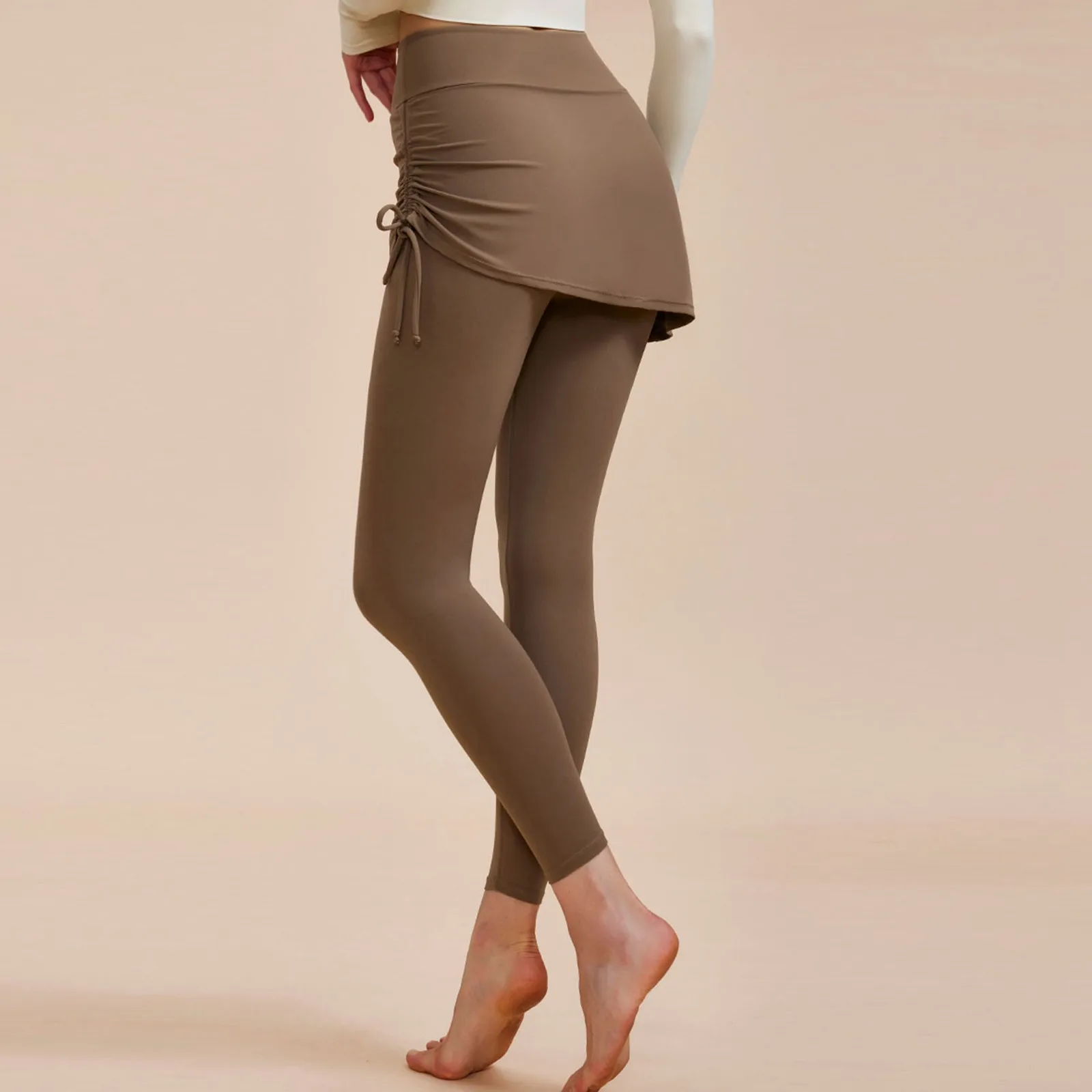 Pantalones de Yoga intermitentes falsos de dos piezas para mujer, sensación desnuda, cubierta de cadera, cordón elástico alto, pantalones de Yoga elásticos, plus