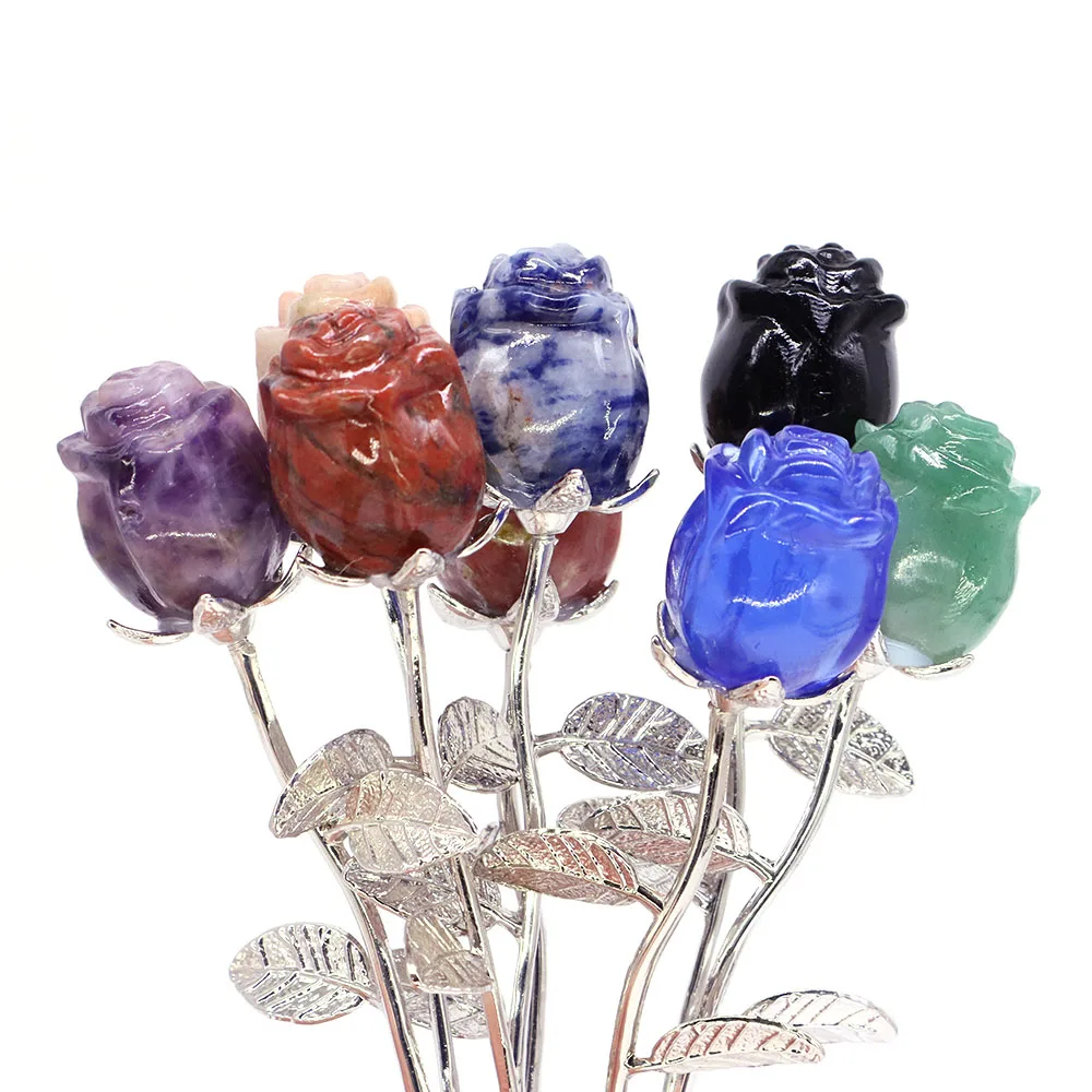 Crystal Rose Flower Natural Stone Amethyst Quartz Carved Gemstone Crafts For Valentine\'s Day Girlfriend Wedding Party Love Gifts