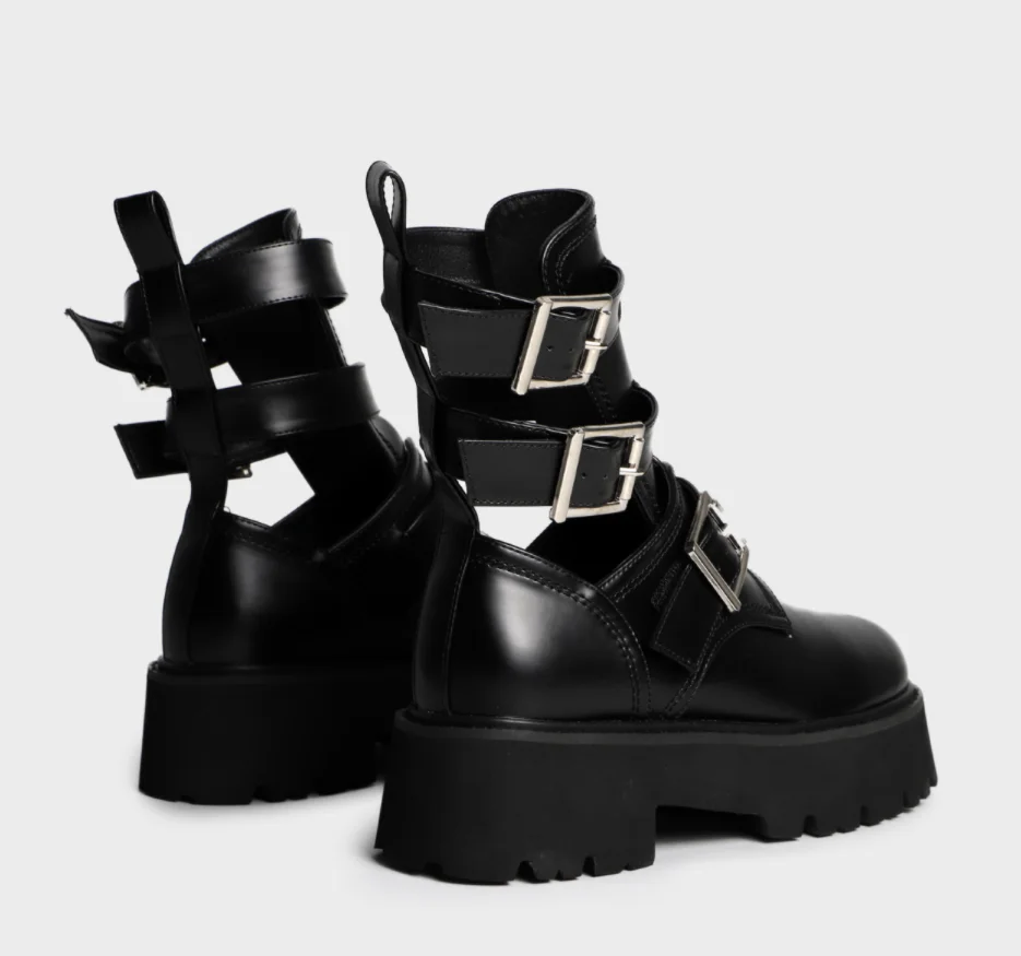 2023 kobiet z wyciętymi paskami buty na platformie płaskie buty wiosenno-jesienne gladiatorki botki Knight Bootie Summer Mujer Creepers