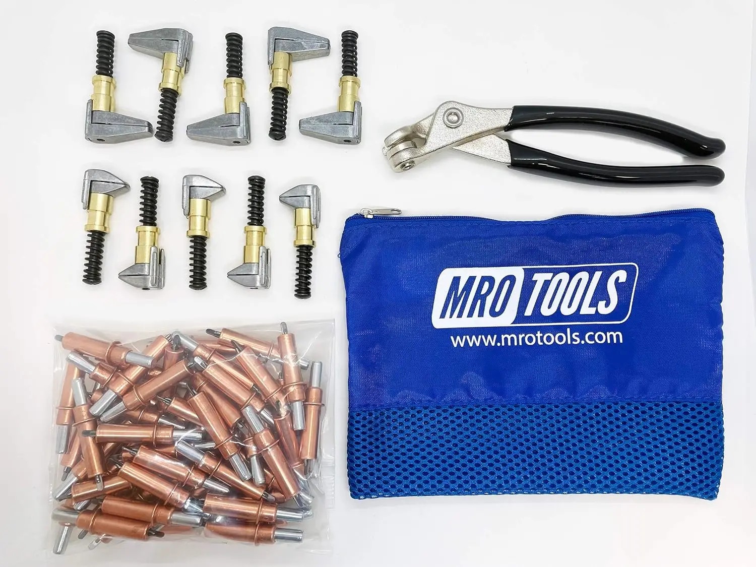

50 1/8 Cleco Fasteners with Pliers, Side-Grip Clamps, and Carry Bag for Efficient Assembly