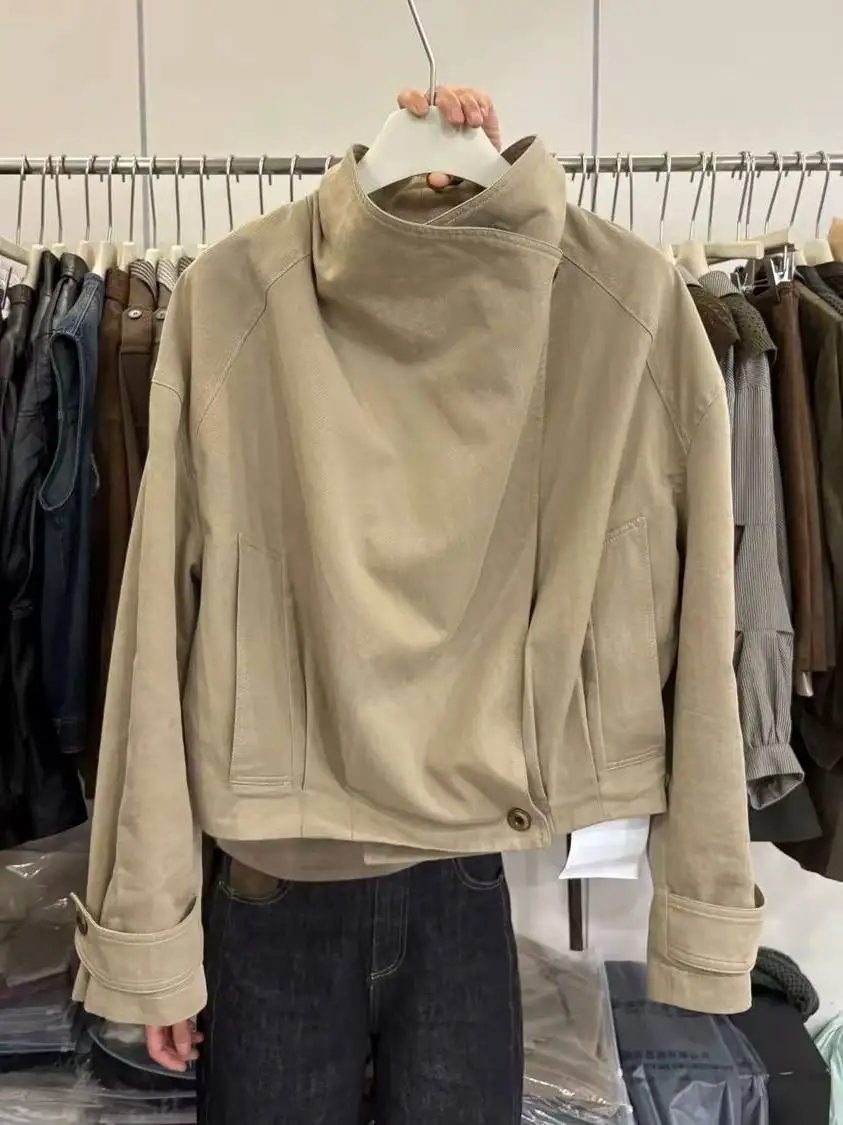 Loose Shoulder Irregular Hem Oversize Collar Short Coat Women's Casual Early Autumn Fashion Design Sensation Laid-back Style