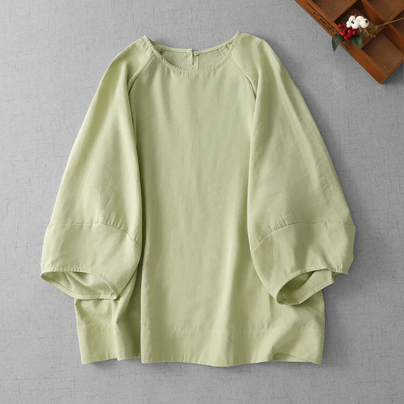 

Women T Shirts Tops Solid Tees Oversize Lantern Sleeves Round Neck Slight Strech Loose Fit Casual Streetwear 2026 Spring Summer