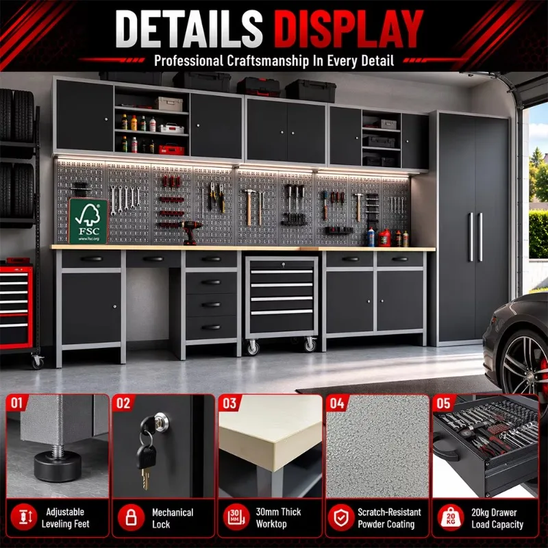 Industrial Modular Workbench System, Heavy Duty Garage Tool Storage Workstation, Customizable Maintenance Table