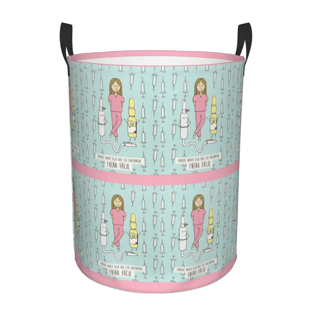 Cartoon Ladies Nurse Doctor Printed Laundry Basket Collapsible Large Clothing Storage Bin Baby Hamper