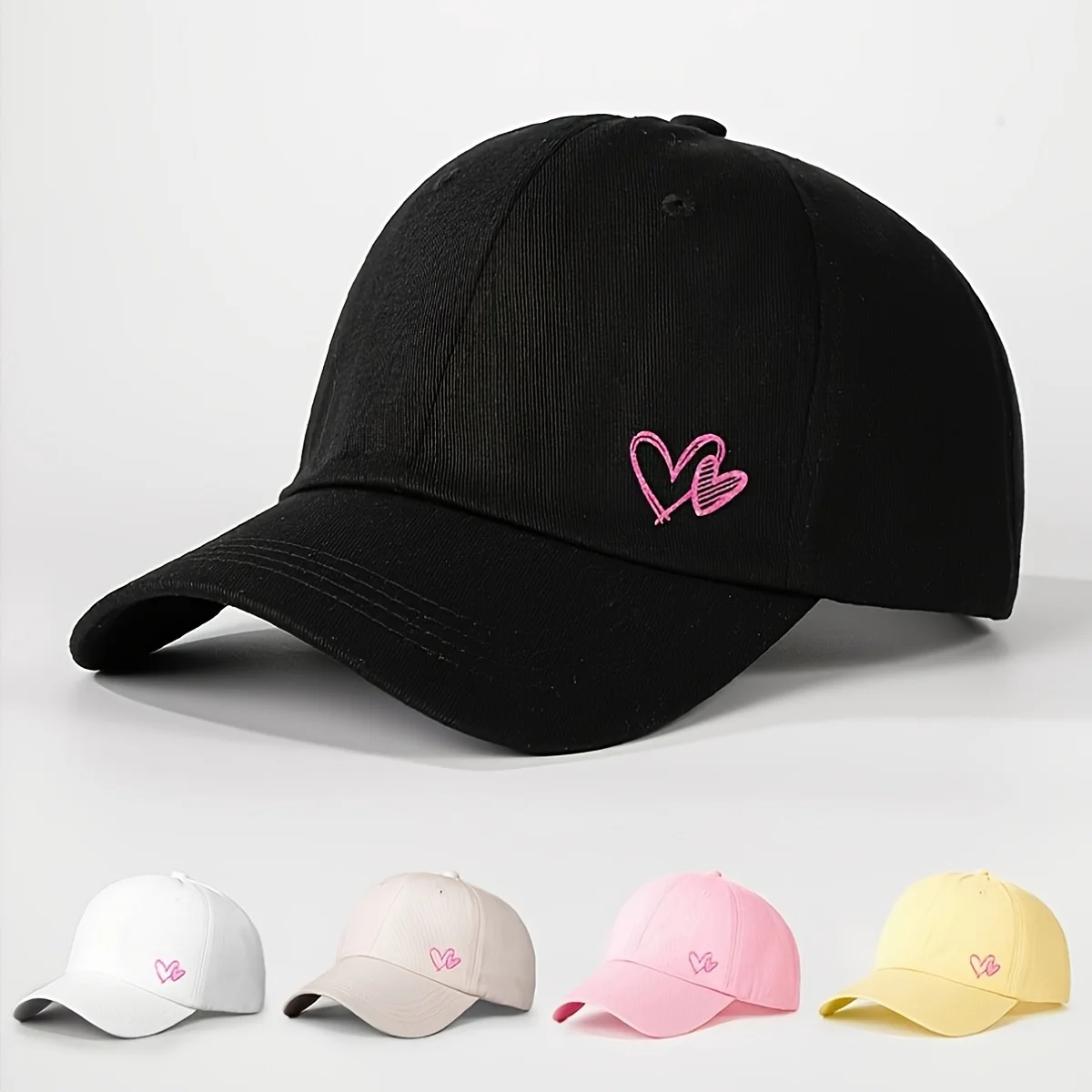 1pc Vintage Washed Baseball Cap Cute Double Pink Heart Adjustable Curved Brim Dad Hat Unisex Sun Hat for Women Girls Daily Wear