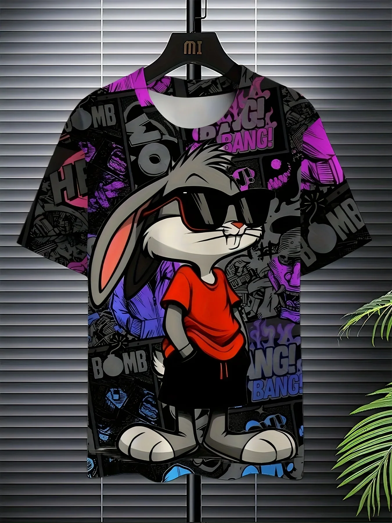 New glasses wearing cartoon rabbit men's T-shirt fashion animal and cartoon print design round neck casual sports men's Clothing image 2