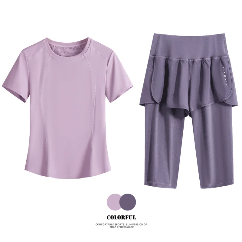 DRUR Women Slim Fit Yoga Clothes Summer Breathable 2 Piece Workout Pants Set Ladies Tracksuit Gym Outfit Lightweight Sportswear