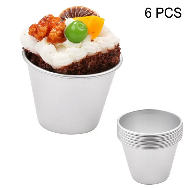 6pc Aluminium Cup Cake Mould Baking Dariole Pudding Dessert Mould Muffin Tin