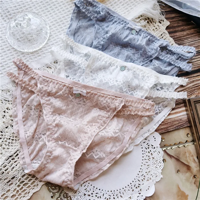 

Pretty Cute Early Spring Elegant Fresh Cute Lace Thin Belt Sweet Sexy Female Underwear Comfortable Skin Piercing Briefs Pink