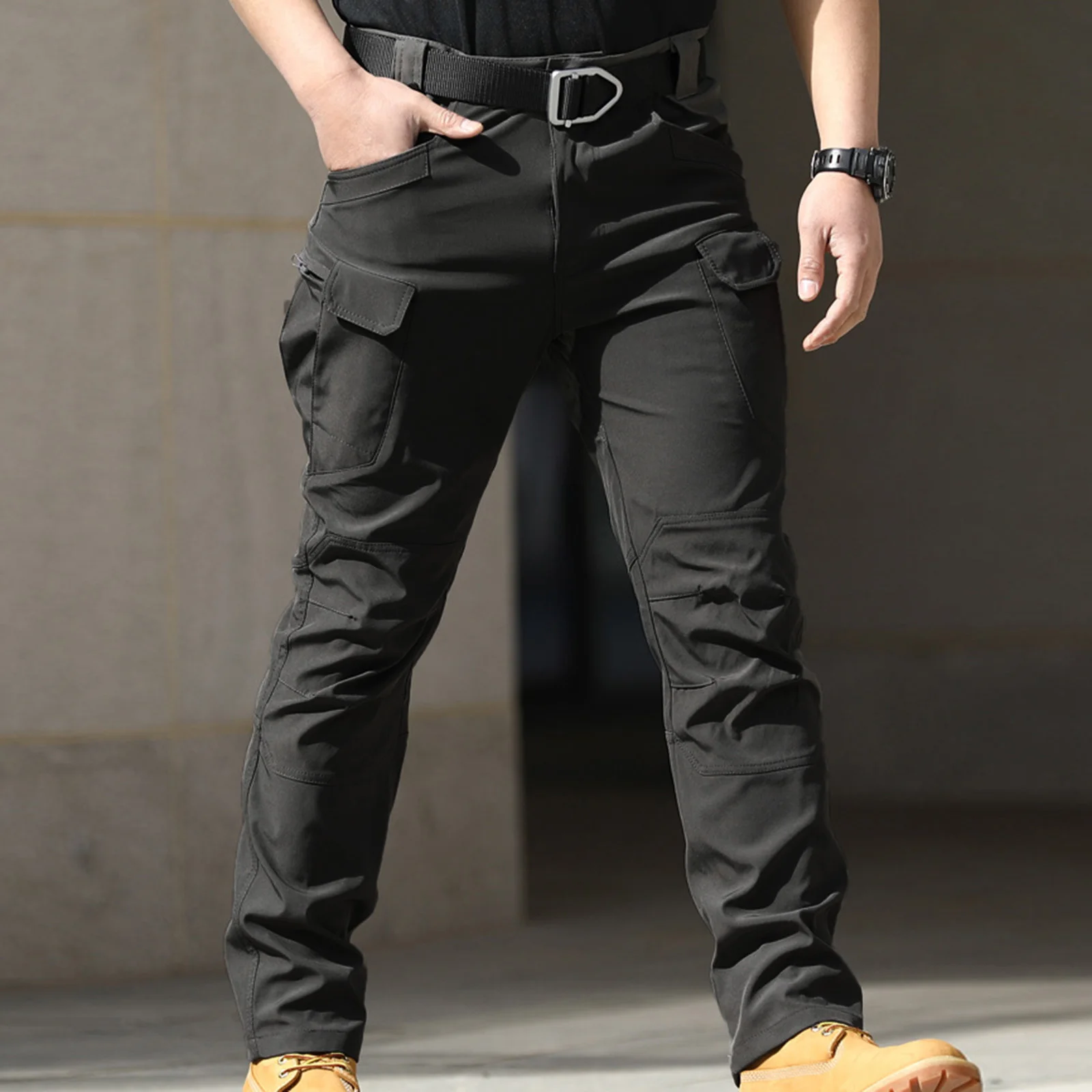 Men Fashion Cargo Pants Solid Color Multi-Pockets Waterproof Trousers Fall Casual Jogger Pants Sweatpants