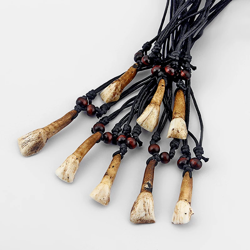 12pcs/lot Vintage Tribal Amulet Big Real Tooth Resin Pendant Necklace Fashion Charms Necklaces Unisex Jewelry Choker Wholesale