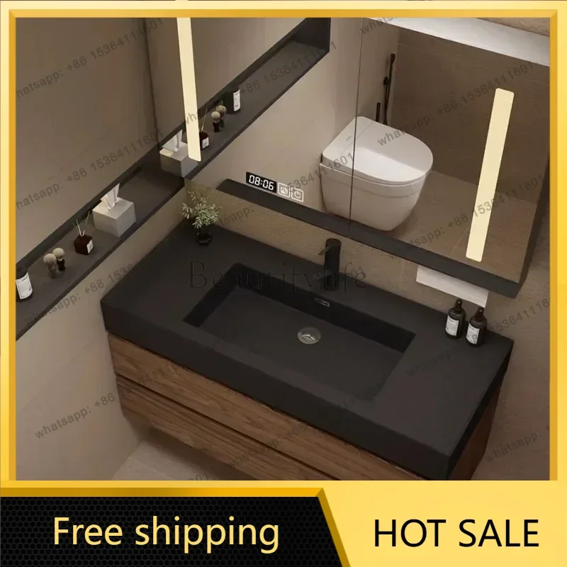 YJ American Solid Wood Bathroom Cabinet Nordic Vintage Fashion Smart Mirror Vanity Combo Storage Bathroom Furniture Banheiro FYB