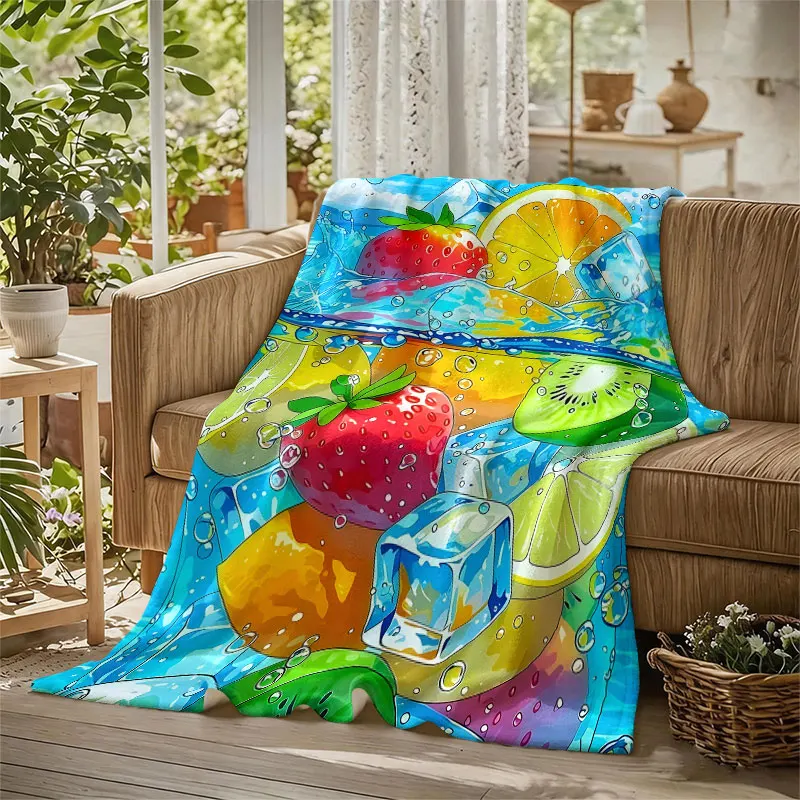 Summer Fruit Splash Flannel Blanket Warm Soft Halloween Christmas Decorative Couch Warm Cozy All-Season Gift