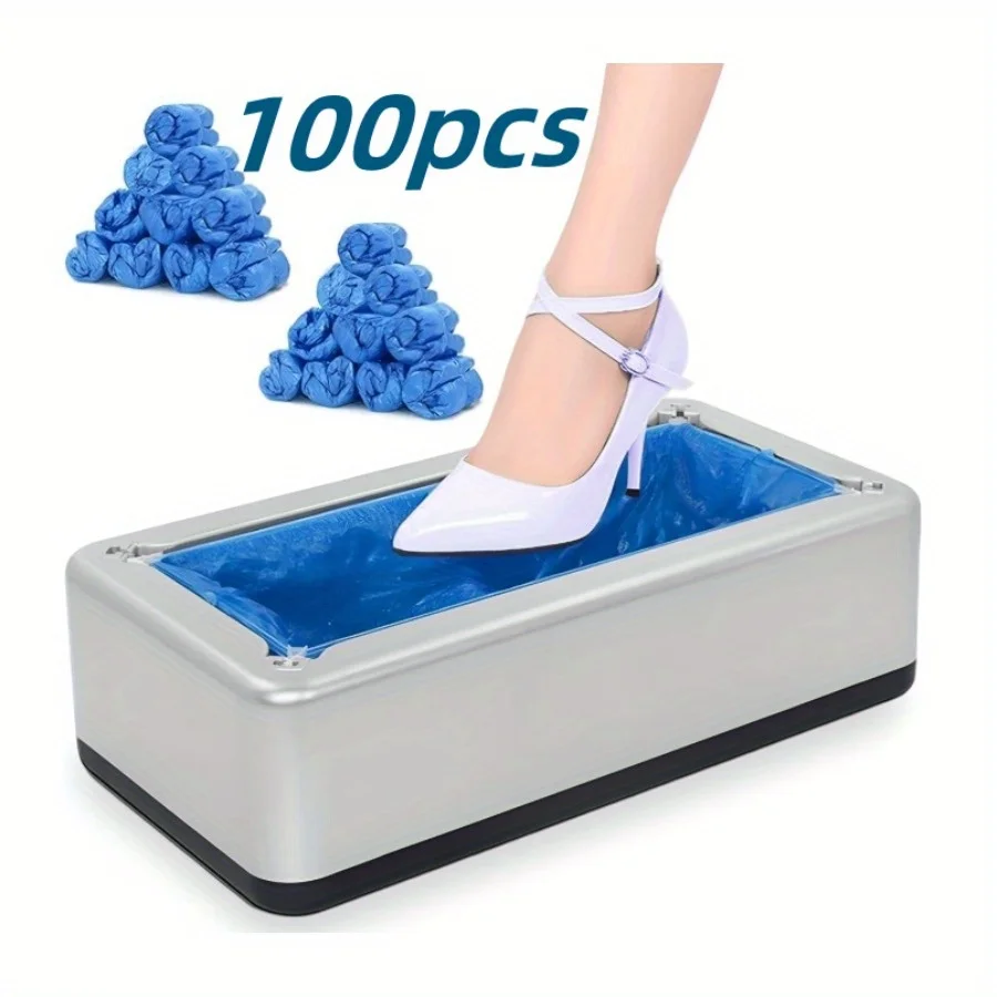 

100pcs Disposable Shoe Covers And a Shoe Cover Machine, Golden/ Silver, Easy to Use, Reliable Shoe Cover Dispenser, Automatic Foot Shoe Cover Machine, Suitable for Home, Shopping Malls, Offices, Sanitary And Convenient