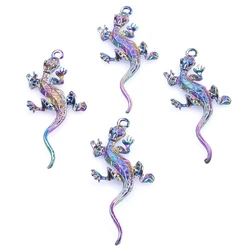 4pcs/Lot Rainbow Color Lizard Gecko Animal Triangle Pattern Pendant Alloy Charms For Jewellery Making DIY Crafts Wholesale