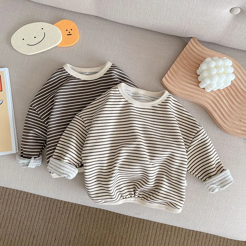 1-6Y Spring Autumn Stripe Kids Hoodie Classcial O-Neck Girls Boys Bottoming Hoodie Sweatshirts Long Sleeve Children T-shirts