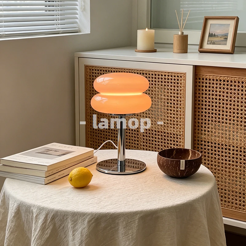 Cream Retro Bedside Table Lamp Mid‑Century Danish Bauhaus Designer Ambient Decor Light Bedroom Indoor Shelf Decor - view 6