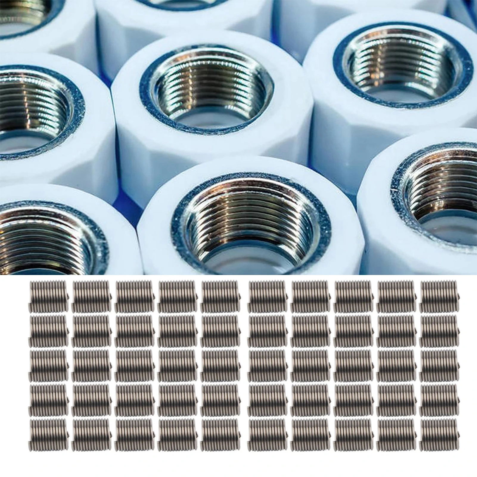 50Pcs Thread Inserts Male Female Reducing Nut Repair Tool Stainless Steel Fastener M10x1.252D