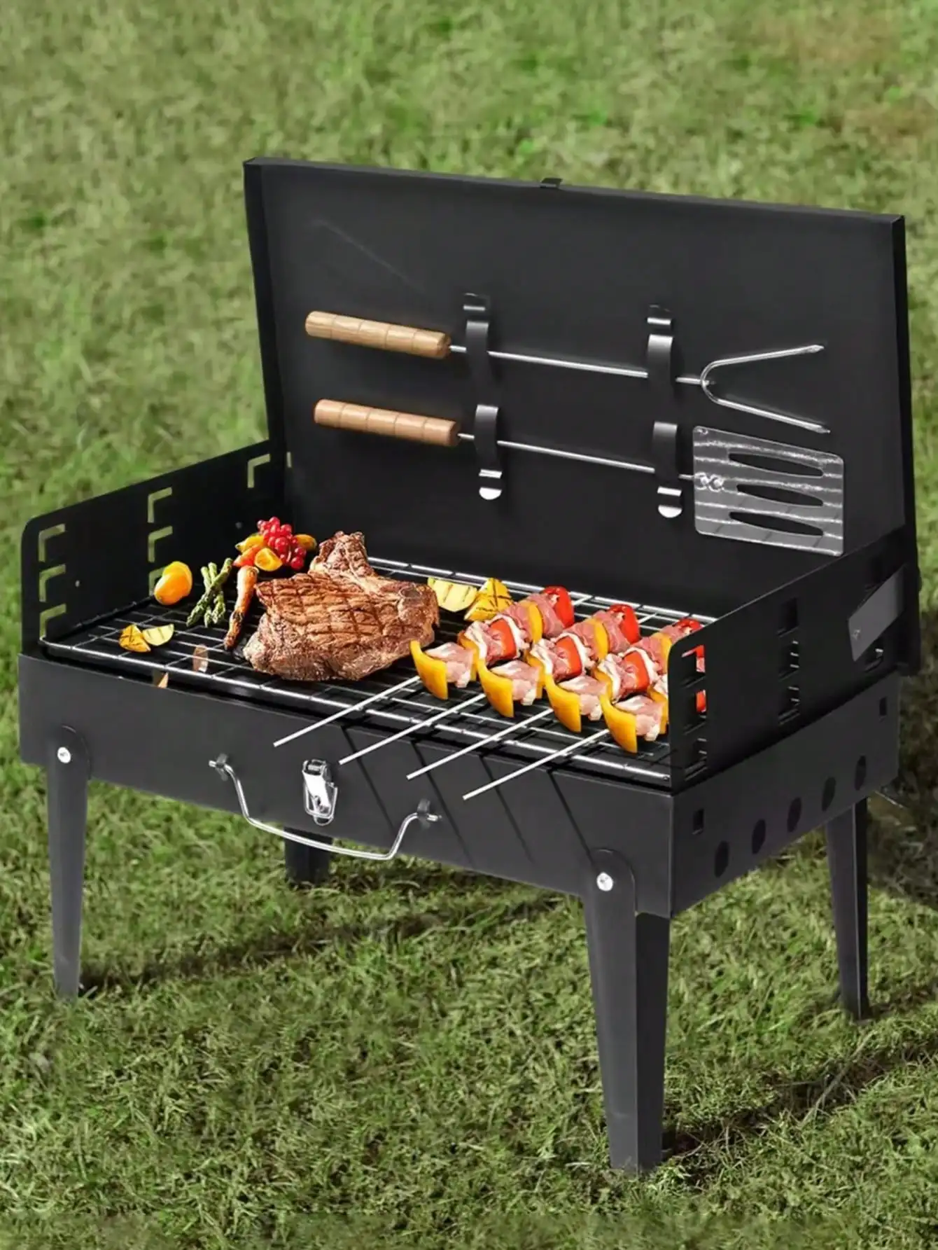 

Stainless Steel Grill, Courtyard Box Type Barbecue Grill, Party Barbecue Grill, Barbecue Grill With Grill Net And Food Fork