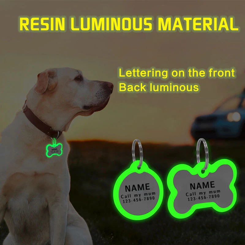 Light Luminous Neck Ring Personalized Engraving Anti-lost Dog ID Tag Customized Cat Collar Resin Luminous Material Night Safety