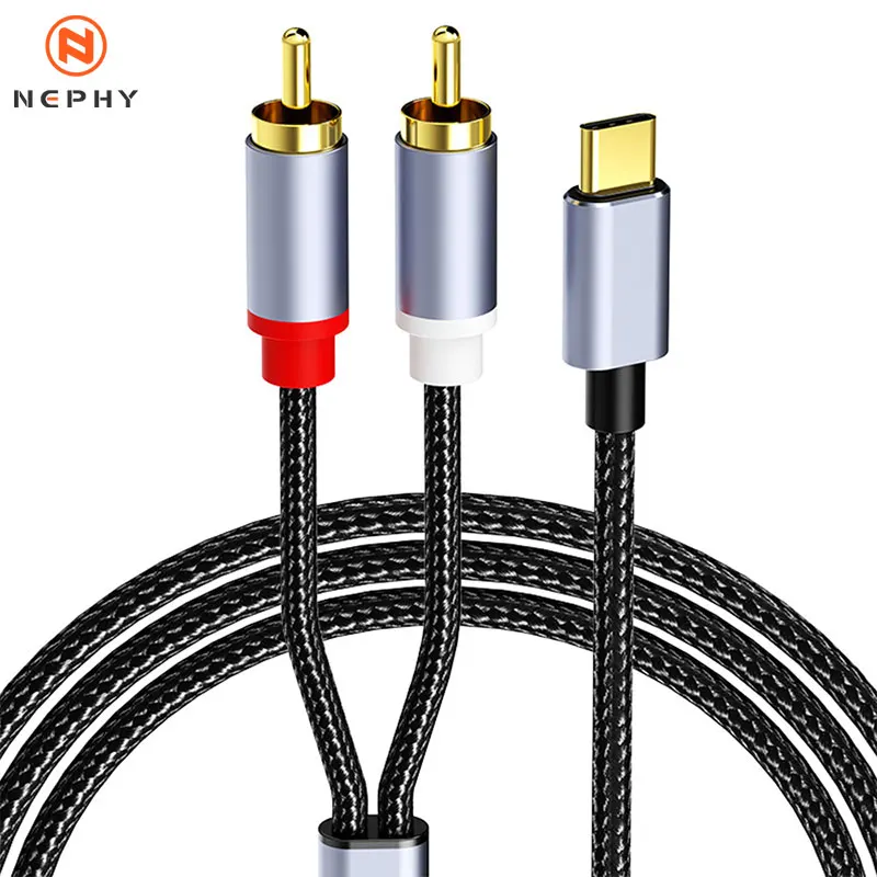 Vergoldeter USB C auf 2RCA Audiokabeladapter Typ C auf RCA-Buchse 3,5 mm auf RCA Y-Splitter AUX-Kabel für Heimkino-Verstärker DVD