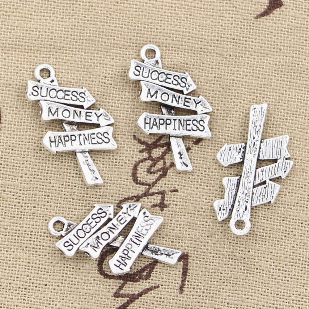 20 sztuk Charms drogowskaz sukces pieniądze szczęście 25x16mm antyczne srebro kolor zawieszki dokonywanie DIY Handmade TibetanJewelry