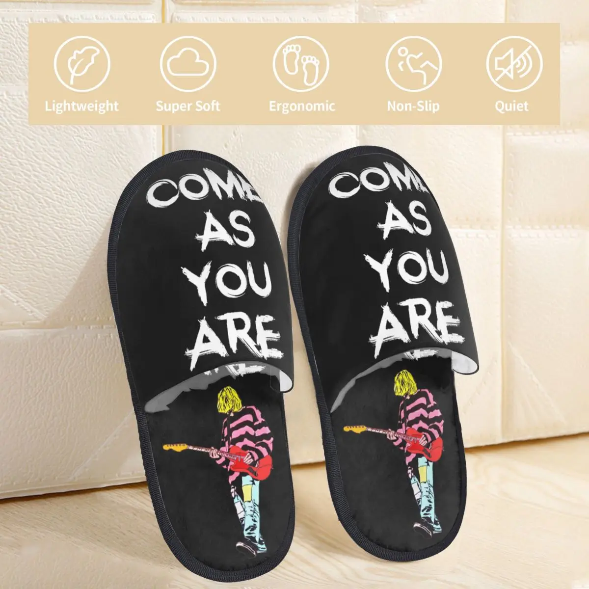 Kurt Cobain Come As You Are Winter Slippers Bedroom Soft Household Fur Slippers Slides Anti Slip