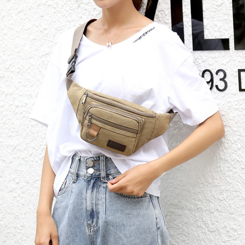 Chest Bag Canvas Waist Bag Women Men\'s Belt Bag Fashion Bum Bag Travel Purse Bag for Phone Pouch Pocket Hip Bag Waist Pack Male