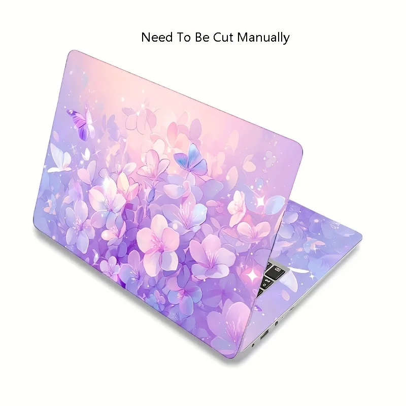 1 Set of Two Purple Fantasy Flower Design Laptop Stickers Scratch-resistant Stickers for 15.35 X 10.6-inch Laptops. Product