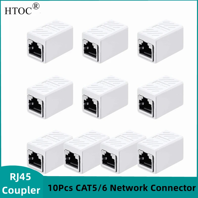 HTOC Network Connector RJ45 Coupler For Cat5 Cat5e Cat6e Cable Network Extender Female To Female (10Pack White)