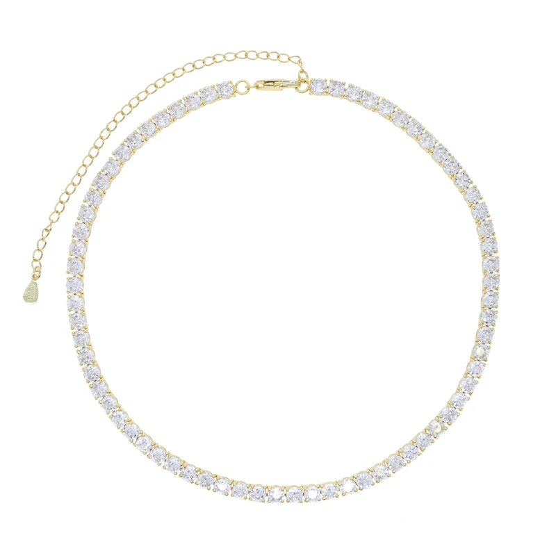 Nuovo 4mm ghiacciato Bling 5A CZ pavimentato HipHop collana girocollo per le donne signora scintillante Cubic Zirconia 1 fila catena da Tennis
