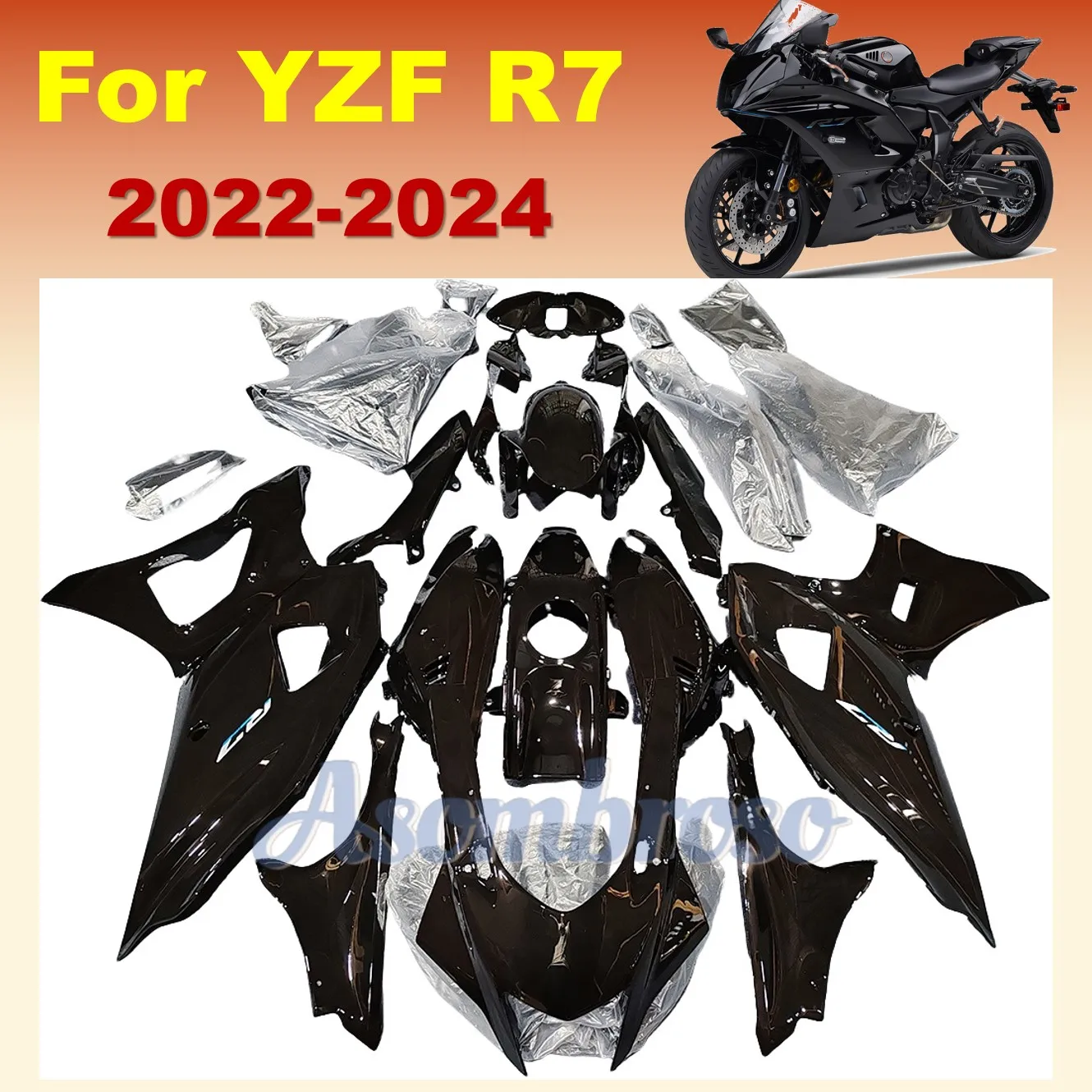 

Customize Accessories Motorcycle Cowling For Yamaha R7 2022 2023 2024YZF-R7 Full Fairing Kit All Bright Black ABS Body