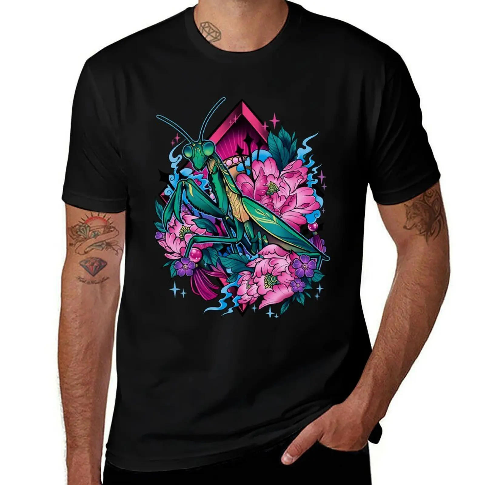 Praying mantis T-Shirt cotton t shirts man 100% T-Shirt