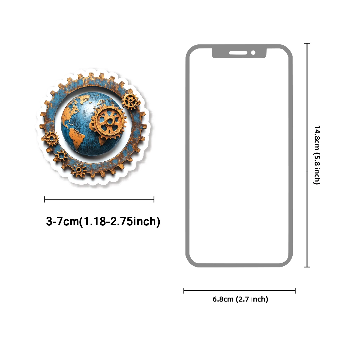 46pcs Blue Globe and Gear Metal Stickers for Laptops, Water Bottles, Suitcases, Phone Cases, Kids Stickers, Small Gifts