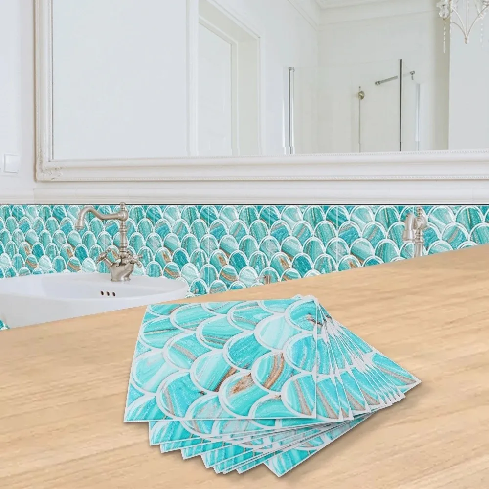 

10PCS 15*15cm Tile Stickers PVC Waterproof 3D Wall Sticker Colorful Marble Grain Tile Wall Sticker