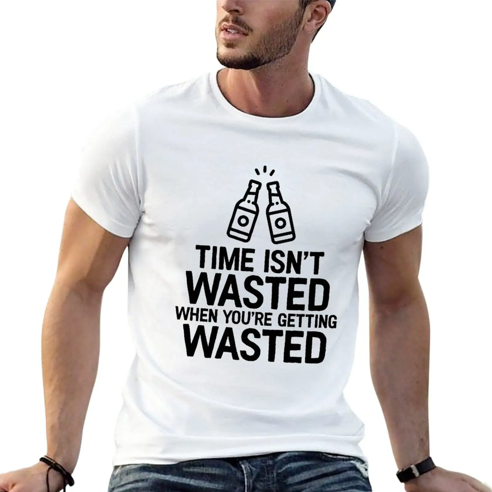 

New Time Isn’t Wasted For Alcohol Drinker Weed T-Shirt Tee shirt anime clothes oversized t shirts mens funny t shirts