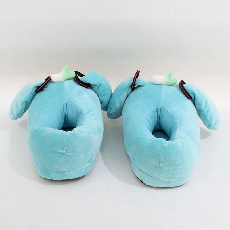 Hatsune Miku Plush Slippers Anime Twin Tail Green Onion Decor Non-Slip Warm Soft Indoor House Shoes For Home Use Gifts Girl